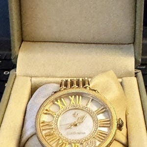 New Judith Ripka Retired Gold Tone Roman Numeral Crystal Watch