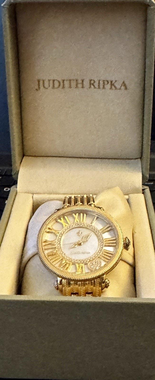 New Judith Ripka Retired Gold Tone Roman Numeral Crystal Watch