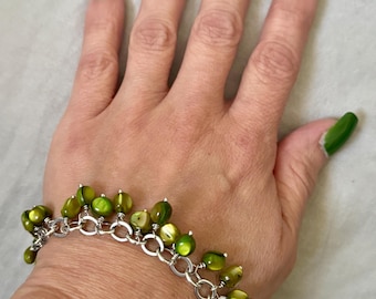 James Avery Silver Charm Bracelet With Green Mother of Pearl