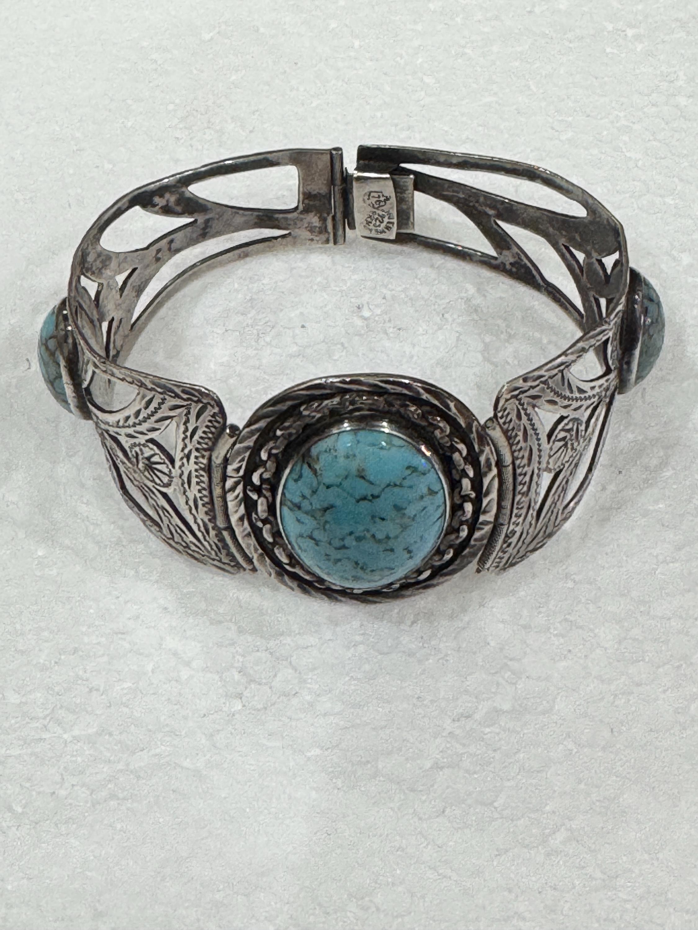アクセサリー Vintage Silver Turquoise Bangle 925 Vintage Mexican Sterling Silver Turquoise Bangle – Hand Stamped