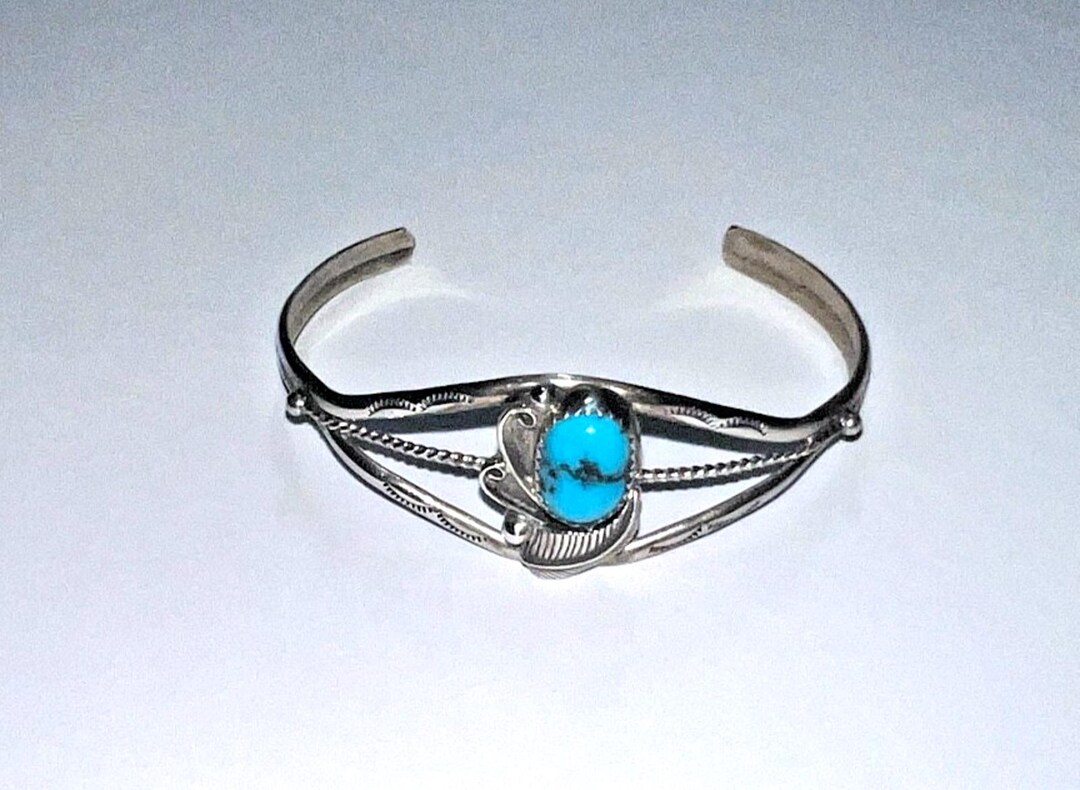 Vintage Navajo Sterling Silver Turquoise Cuff Bracelet Native American ...
