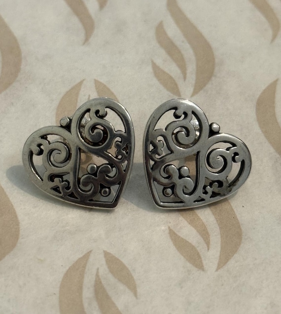 アクセサリー Vintage Silver 925 Heart design earrings James Avery Retired Sterling Silver Open Heart French Scroll Heart