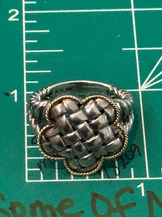 Sterling Silver & Solid 18K Gold Basketweave Clov… - image 8