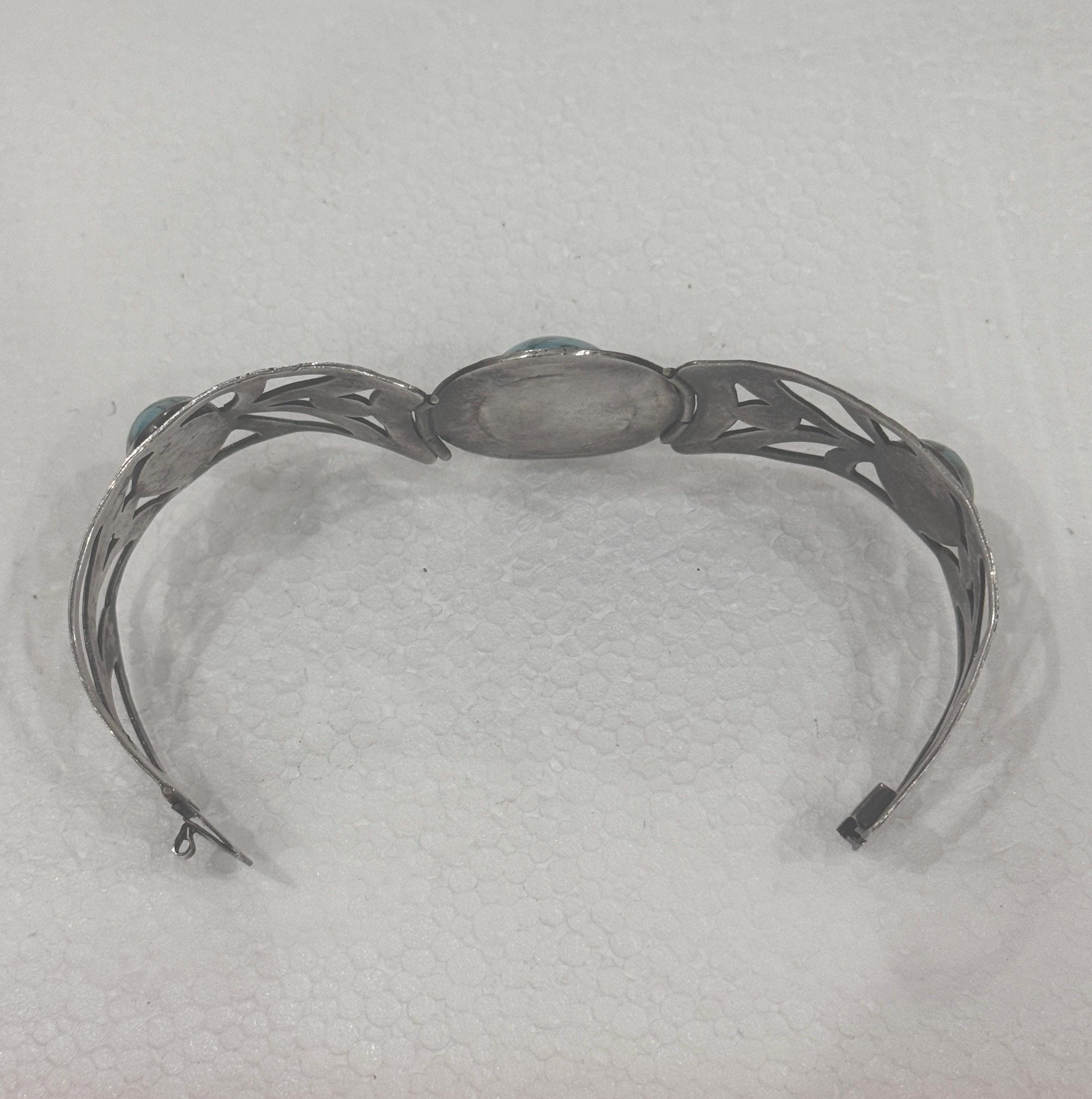 Vintage Mexican Sterling Silver Turquoise Bangle – Hand Stamped