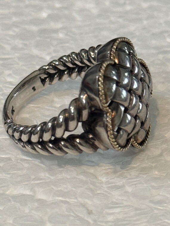 Sterling Silver & Solid 18K Gold Basketweave Clov… - image 2