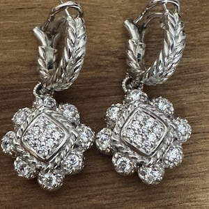 VERY RARE Hard to Find Judith Ripka 925 Sterling Silver CZ Dangle Earrings Rope Chain 14.4g Designer
