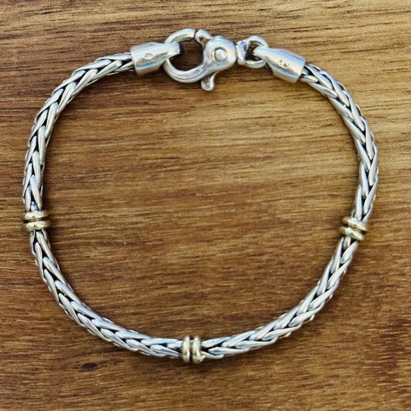 Italy 925 Sterling Silver & 14K Gold Accent Byzantine Bracelet 15.8gr 7.75”