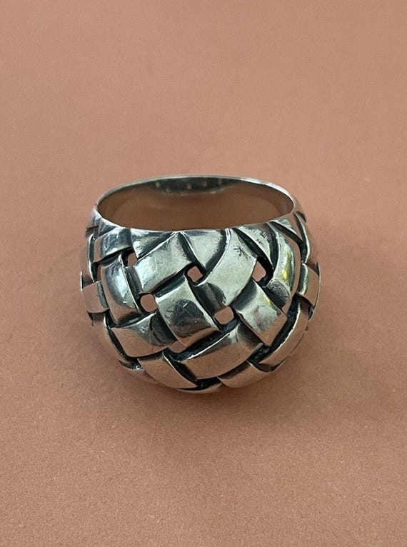 James Avery Retired Silver Basket Weave Dome Ring… - image 1