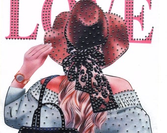 Iron On Love Diva, rhinestone studs, Applique Motif, Badge, Heat Press, Iron On, Craft, Supplies Size 8x10 inches Magazine, shopping, purse