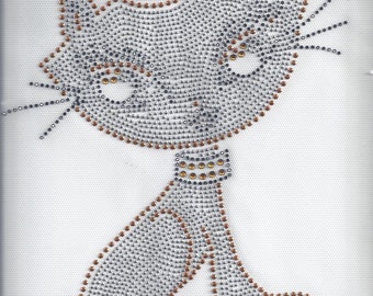 Cat Kitten Feline Rhinestone Iron On Heat Press Crystal MOTIF Hotfix Heat Transfer Cat Pet Patches Appliques Kitten
