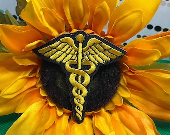 Caduceus Applique Patch, Doctor, Nurse, EMT, Paramedic, Medical Symbol Embroidered DIY Iron Sew Oon, applique, crafts, jacket, clothing, DIY