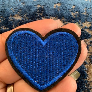 Blue Heart Iron on Patch, Embroidered Heart, vibrant colors, black trim heart, royal blue heart