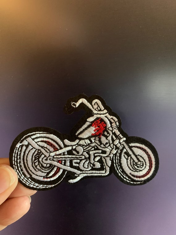 Motorcycle Patch, Biker's Lifestyle, Iron-On Embroidered, Hog, Clothing, embroidered patch, applique, Sew on patch, crafts, jacket, mask