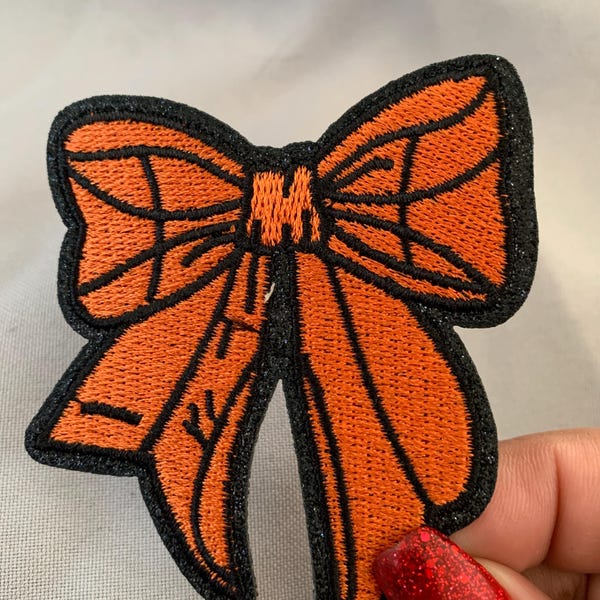 Basketball Patch, Bow Iron On Patch, Game Day Embroidery Applique