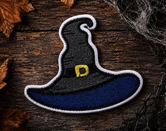 Witch Hat Embroidered Iron On Patch, Halloween Applique Patch, Spooky Witch Hat Patch, Costume Jacket Patch, Fall DIY Embroidery Patch