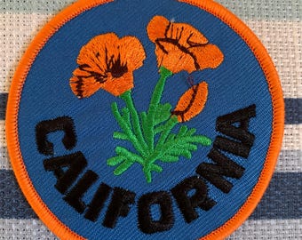 California Poppy Patch - poppy flower, CA Republic Flag Badge patch, trucker hat, trendy patch, iron on patch, sew it on, embroidery
