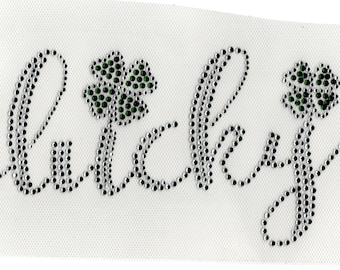 Lucky Charm Irish St. Patrick's Day Rhinestone Four Leaf Clover Hot Fix Heat Press Transfer Rhinestone Motif Applique DIY
