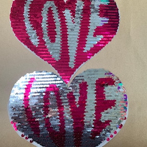 Reversible Love Patch, Sequin Heart Iron on Patch, Embroidered, Iron On Patch, DIY