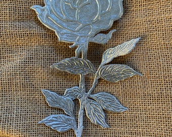 Rose Silver Flower Metallic Iron On, Embroidered Applique, Patch, Supplies Decorative Embroidery Sew on or iron on