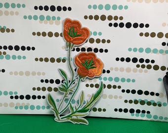 California Poppies Embroidery Patch Iron or Sew on Accessory Clothing Trendy decorations Decorative (3Wx5.5H) Orange blossoms