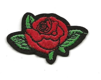 Rose Patch, IRON ON PATCH, Bud Red Iron On, Embroidered Applique, Patch, Supplies Decorative Embroidery Sew on or iron on