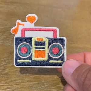 Radio Retro Iron On Patch, Boom Box Embroidered Applique Patch, Music Applique Badge, 1970s 1980s Music Humor Patch,