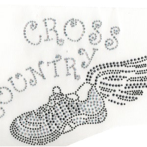 May include: Rhinestone iron-on patch with a running shoe, a wing, and the words "cross country".