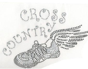 Cross Country Rhinestone Iron on Heat Press Crystal MOTIF Sports Crystal Transfer Bling Hot Fix - DIY Shirt Track and Field