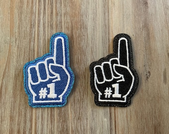 Foam Finger, #1 fan, Embroidery Patch, Iron On Patches, Sew on Patches, game day