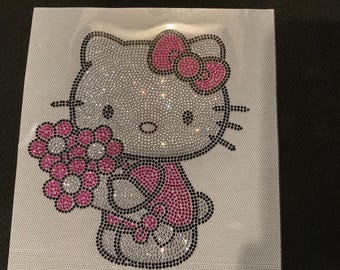 Kitty Rhinestone Heat Transfer Hello Kitty white cat, iron on patch rhinestone crystal, heat transfer