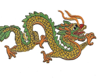 Dragon Patch, Golden Dragon, Chinese Dragon Iron on Patch, Embroidered, iron on patch