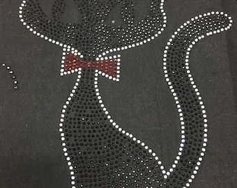 Black Cat Iron On,  Heat press, clothing patch, iron on patch, rhinestone