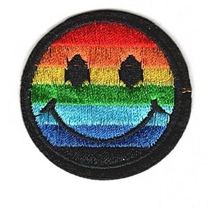 Happy Face Pride Rainbow Embroidery Patch Iron On or Sew-On Accessory 4 Clothing and Bags Badge Applique Trendy decorations Decorative