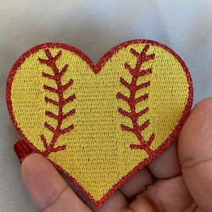 Softball Patch, Iron on Softball Patch Red/Yellow Embroidered DIY Iron-on/Sew-on, applique, crafts, jacket, mask, clothing