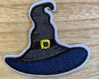 Wizards Hat Patch, Witch Hat Iron on, Gothic sorcerer magician fantasy, Embroidery, Iron on or sew it on, Halloween Patch