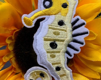 Embroidered Seahorse Iron On Applique Patch, Embroidery Seahorse Fish Applique For Clothing, Ocean Sea Fish Patch For Kid Craft Project