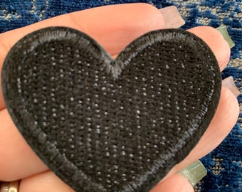 Black Heart Iron On Patch, Embroidered Applique (2" x 2")