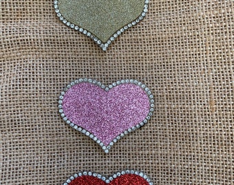 Iron On, Rhinestone and Vinyl Patch, Heart, embroidered patch, applique, Sew on patch, crafts, jacket, mask, clothing,