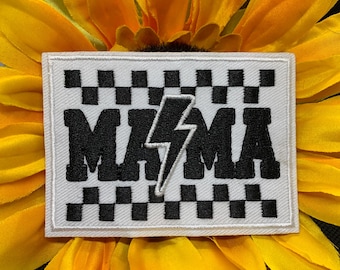 MAMA Embroidery Patch, Black & White MAMA patch, Checkered MAMA patch. Hat patch, Mom's gifts, Iron on patch, Embroidered Accessory for