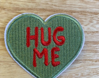 Hug Me Patch, Heart Patch, Conversation Heart Patch, Double Heart Iron On Patch, Valentine  Heart Patch, Embroidered, Iron on or sew it on