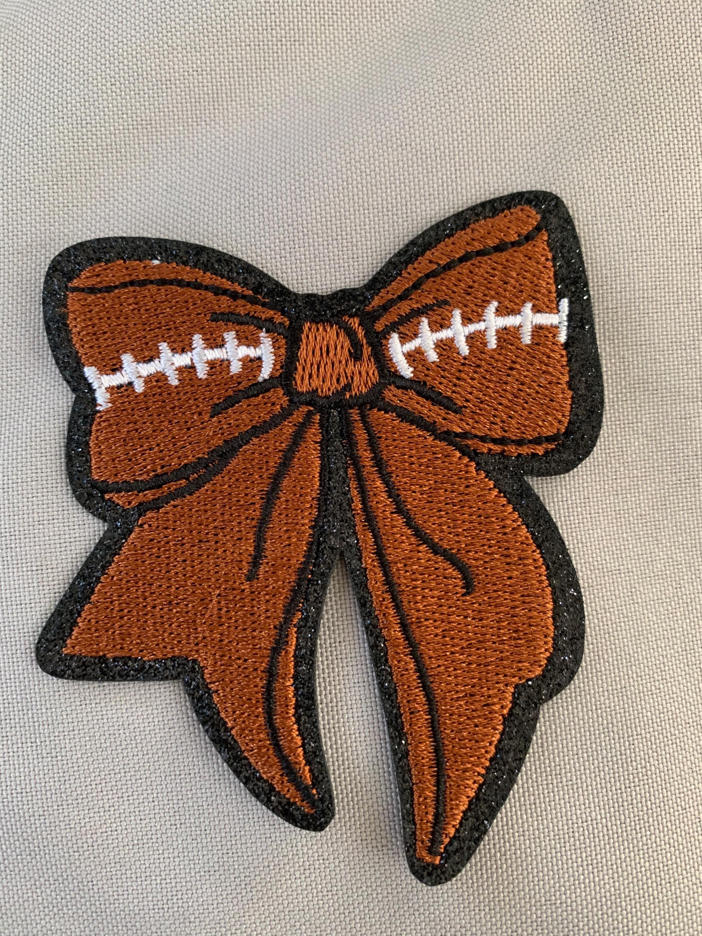 Football Patch, Bow Embroidered Patch, Iron On, Coquette Football, Gameday Patch, Cheer Patch, Sports Patch, Hat Patch, Football Bow Patch