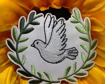 White Dove Patch Iron On, Applique, Patch, Supplies Sew On or Iron On Costume Decorative Embroidery, wedding, funeral, peace bird