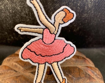 Pink Ballerina Dancer Patch - Iron On Embroidered Applique Embroidery Patch, Iron On Patches, Sew on Patches