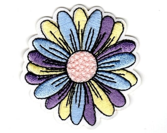 Daisy Daisies Flower Plant Floral Purple Yellow Pink Embroidered Iron On Patch Embroidered Patch - Jean, Jacket, Backpack Accessory Sew On