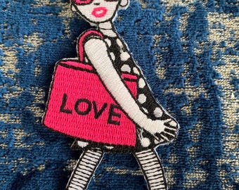 I love shopping iron on patch, shopaholic iron on patch, Shopping girl patch, sew on or iron on, girl patch