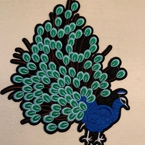 Peacock Patch, Bird Feathers Embroidery Patch  Iron-On or Sew-On Accessory for Clothing and Bags