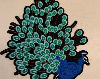 Peacock Patch, Bird Feathers Embroidery Patch  Iron-On or Sew-On Accessory for Clothing and Bags