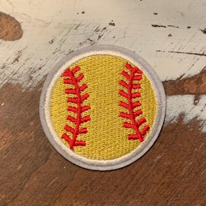 Softball Patch, Iron on Softball Patch Red/Yellow Patch Embroidered DIY Sew On, applique, crafts, jacket, mask, clothing