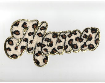 Mama Chenille Patch, Leopard Mama Patch, Iron on Patch Chenille Patch Embroidered Sew-on, applique, crafts, jacket, clothing, DIY, motif