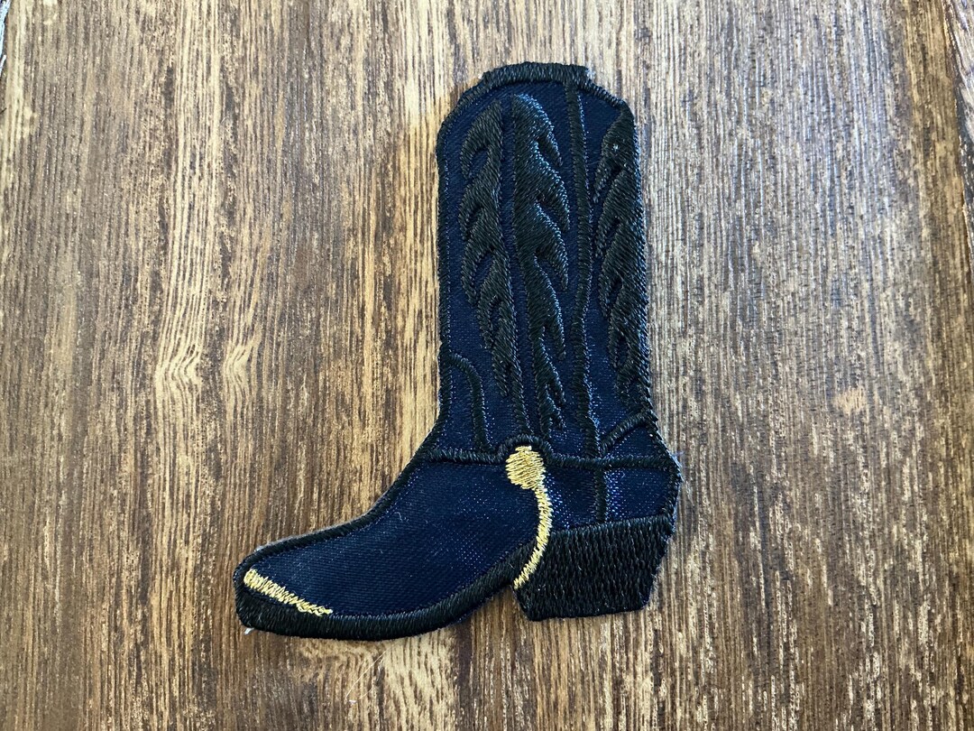 Cowboy Boot, Cowgirl, Western, Blue and Gold Boot Patch, Embroidery ...